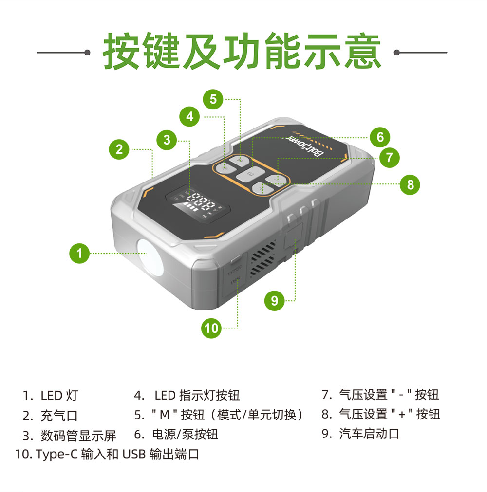 電將軍B26 汽車應(yīng)急啟動電源充氣泵一體機02